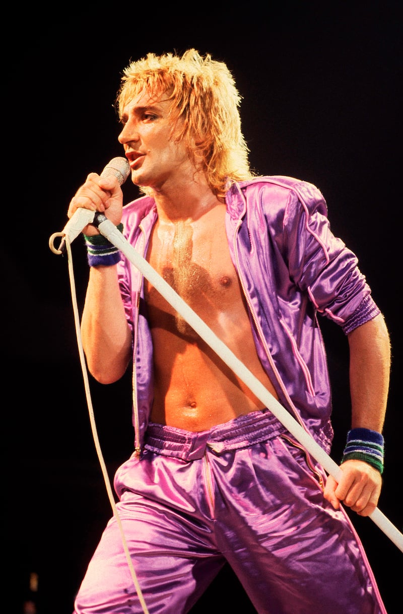 Rod Stewart performing at the Uptown Theater, Chicago, Illinois, May 2, 1979.