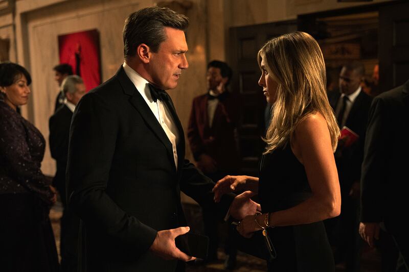 Jon Hamm and Jennifer Aniston in The Morning Show.