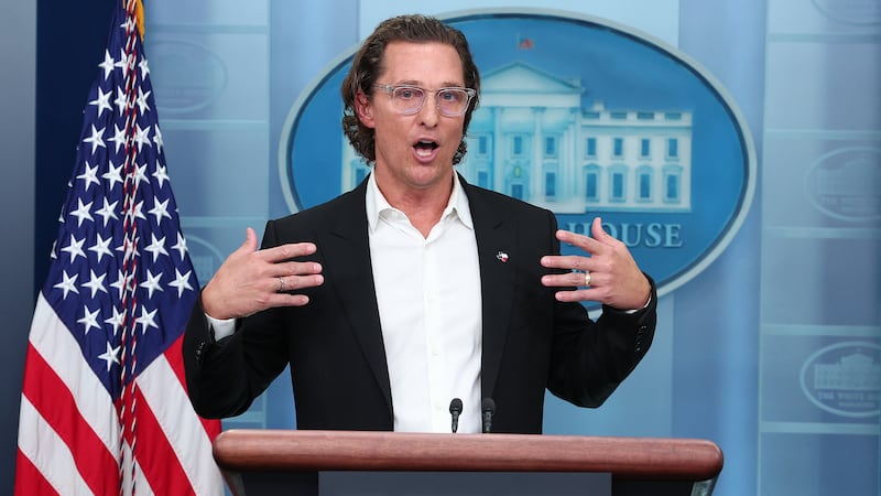 WASHINGTON, DC - JUNE 07: After meeting with President Joe Biden, actor Matthew McConaughey talks to reporters during the daily news conference in the Brady Press Briefing Room at the White House on June 07, 2022 in Washington, DC. McConaughey, a native of Uvalde, Texas, expressed his support for new legislation for more gun safety in the wake of the elementary school shooting in his home town that left 19 children and 2 adults dead.