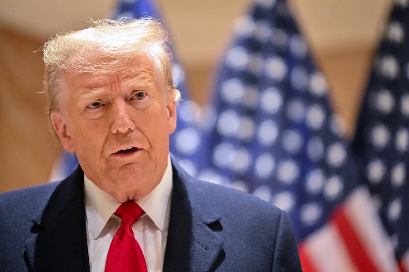 NEW YORK, NEW YORK - JANUARY 17: Former President Donald Trump speaks at a press conference at 40 Wall Street on January 17, 2024 in New York City. Trump held a press conference after leaving the second day of his defamation trial involving E. Jean Carroll. The trial is to determine how much money in damages the former president must pay Carroll as a result of public comments that he made both while he was president and after the jury’s verdict in May. Carroll was awarded $5 million in damages in May from the previous lawsuit. (Photo by Alexi J. Rosenfeld/Getty Images)