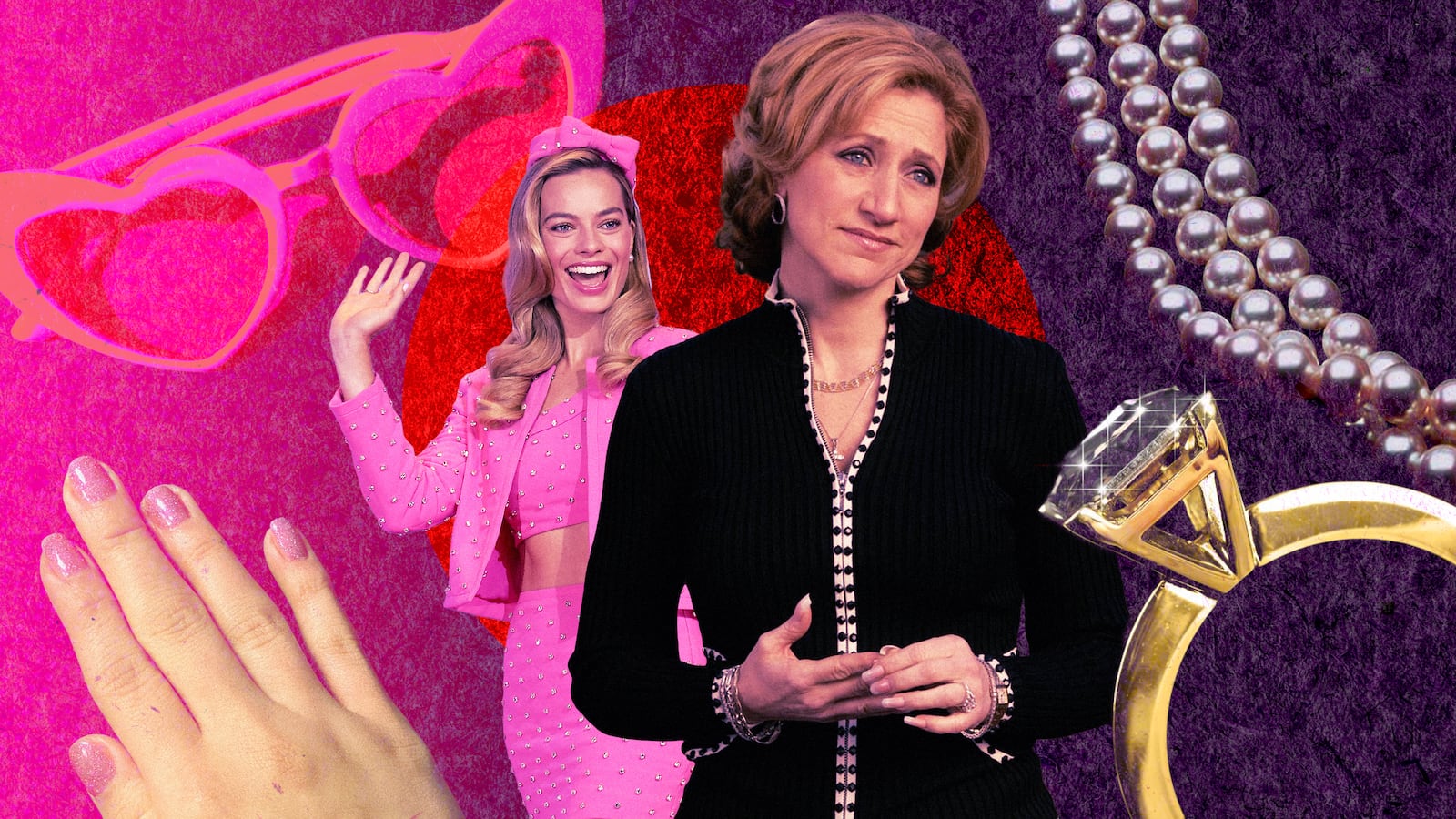 A photo illustration of Margot Robbie and Edie Falco.