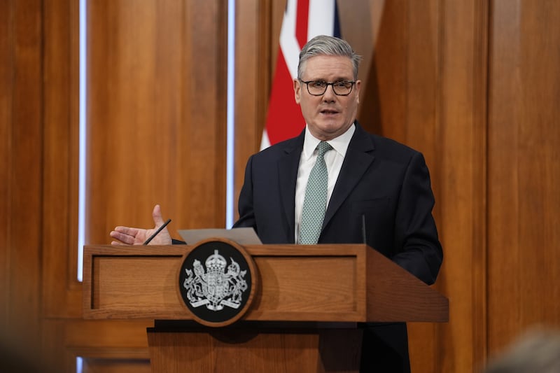 LONDON, ENGLAND - JANUARY 19: Prime Minister Sir Keir Starmer delivers a statement in the media briefing room of 9 Downing Street in central London, after US president Donald Trump's threats to ramp up tariffs until a deal is reached for the US to buy Greenland, at Downing Street on January 19, 2026 in London, England. (Photo by Jordan Pettitt - WPA Pool/Getty Images)