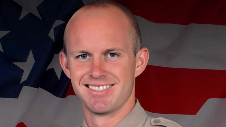A picture of Ryan Clinkunbroomer, a Los Angeles County Sheriff’s deputy who was shot in the head on Saturday night. Authorities have detained a person of interest in the ambush killing.
