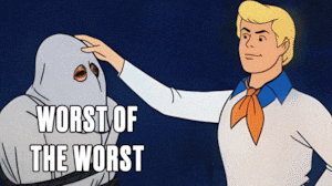An animated GIF of the Scooby Doo unmasking meme with Kristi Noem.