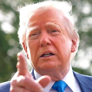 President Donald Trump speaks to the media as he departs the White House on April 25, 2025 in Washington, DC.