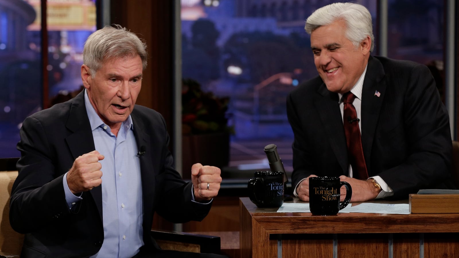 Jay Leno and Harrison Ford