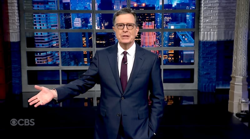 Stephen Colbert hosting The Late Show on December 9, 2025.