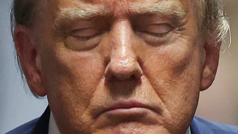 U.S. President Donald Trump closes his eyes, at Manhattan Supreme Court during his hush money trial filed by DA Bragg, in New York, U.S. May 16 2024.