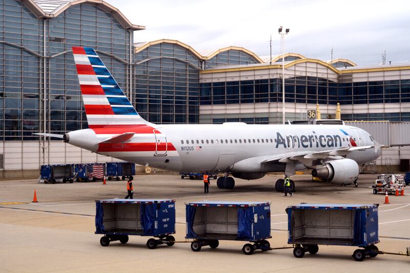 WASHINGTON, D.C. - APRIL 24, 2018:  An American Airlines Airbus A320 passenger plane is serviced at a gate at Ronald Reagan Washington National Airport in Washington, D.C. (Photo by Robert Alexander/Getty Images)