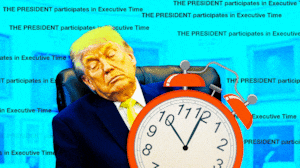 An animated GIF of Donald Trump sleeping with the Executive Time text in the background.