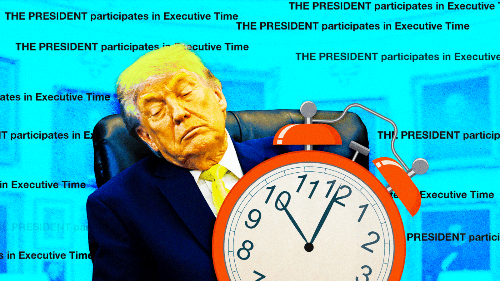 An animated GIF of Donald Trump sleeping with the Executive Time text in the background.