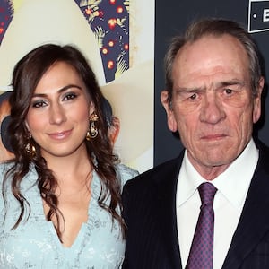 HOLLYWOOD, CA - DECEMBER 07:  Actor Tommy Lee Jones poses with wife photographer Dawn Laurel-Jones (L) and his daughter Victoria Jones (C) at the premiere of Broad Green Pictures' "Just Getting Started" at ArcLight Hollywood on December 7, 2017 in Hollywood, California.  (Photo by David Livingston/Getty Images)
