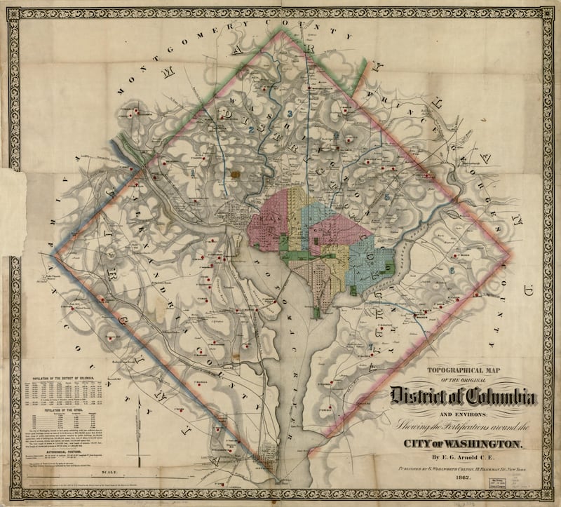 D.C.'s original borders, in place for four decades in the 1800s. Credit: Library of Congress.