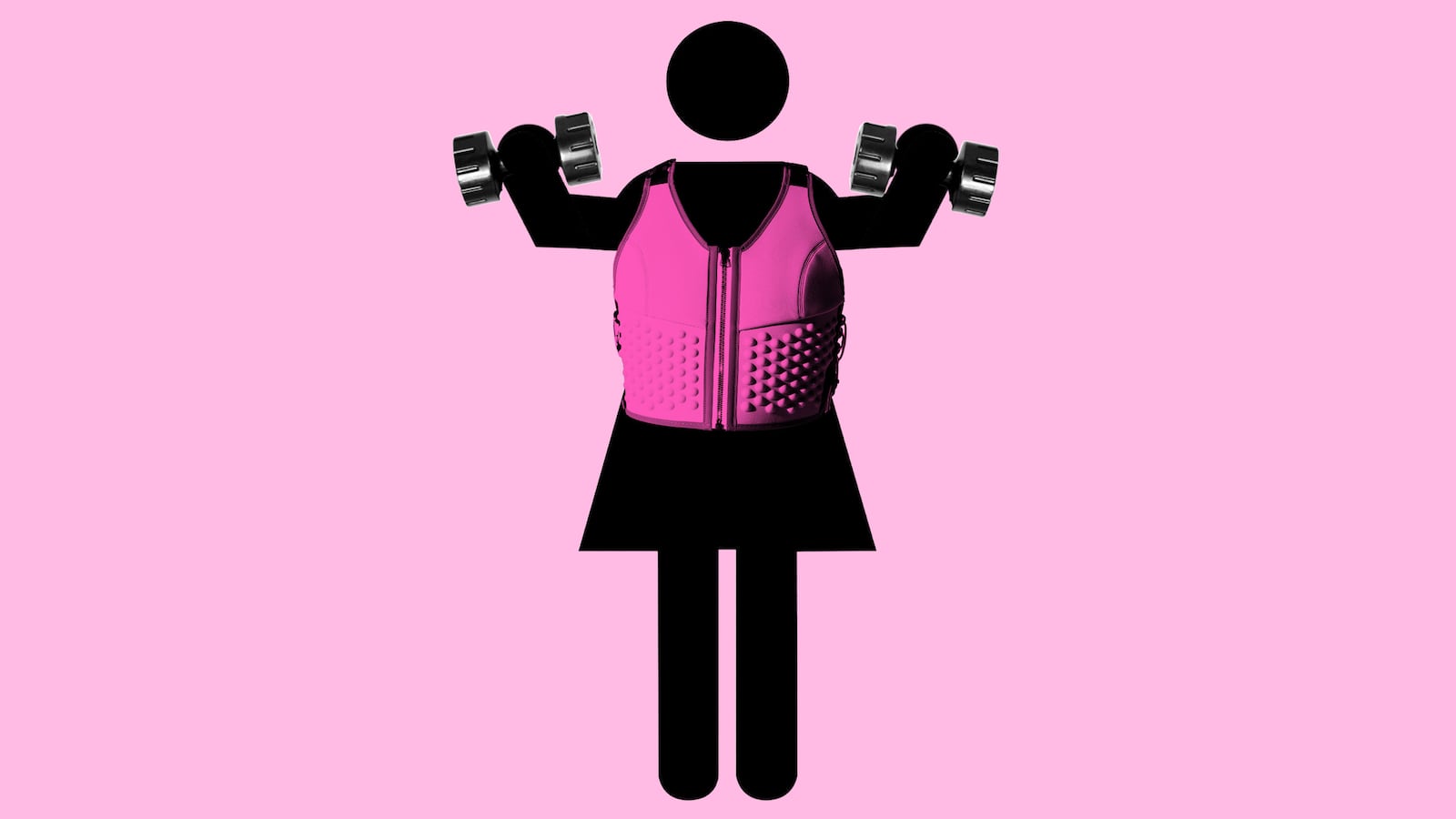 Woman figure with a weighted vest and holding hand weights