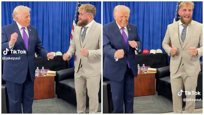 Donald Trump dances with boxer Jake Paul.