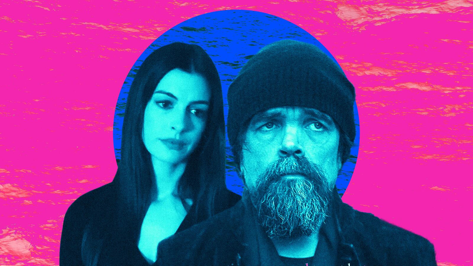 A photo illustration of Anne Hathaway and Peter Dinklage from the movie She Came to Me.