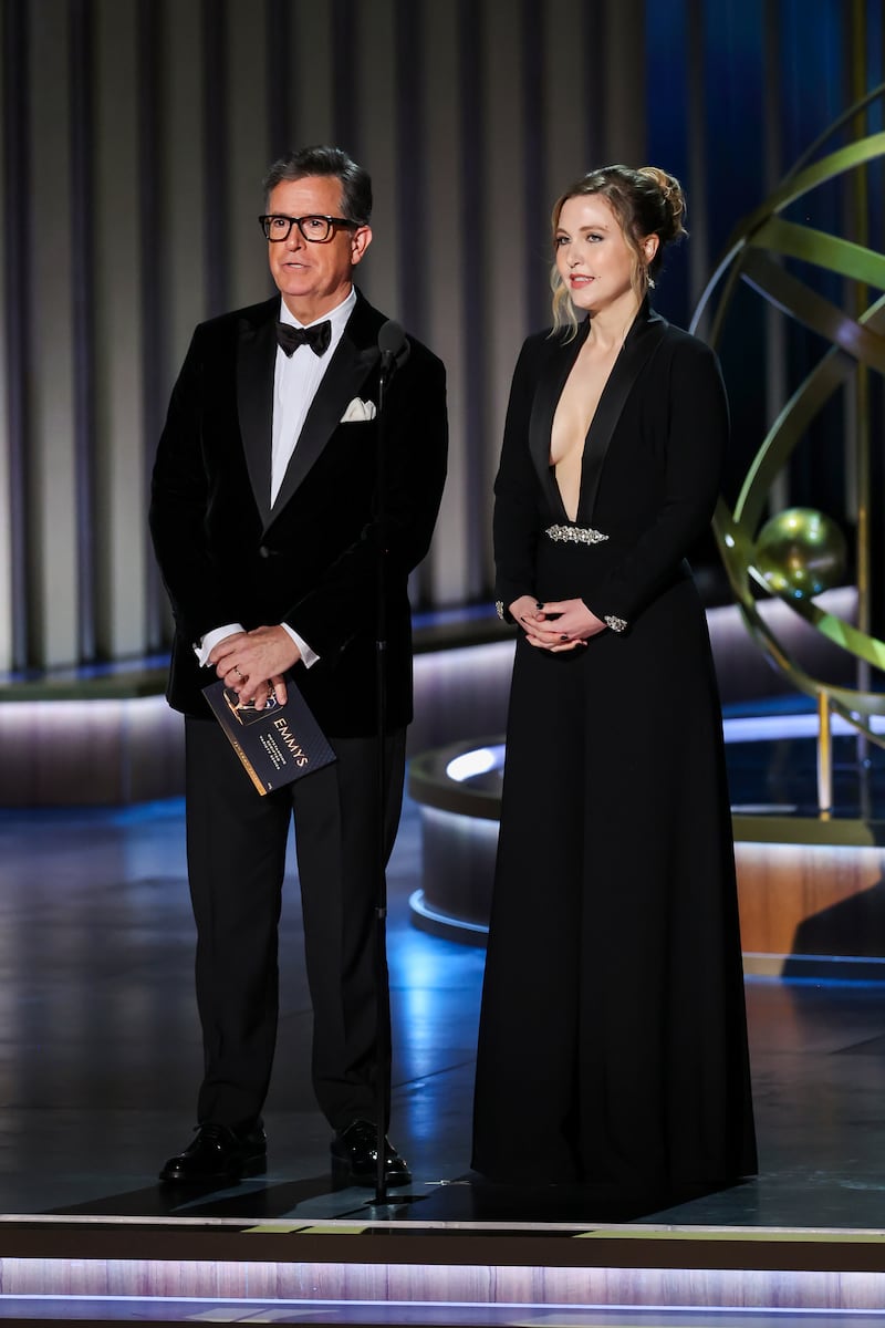 Stephen Colbert and Taylor Tomlinson
