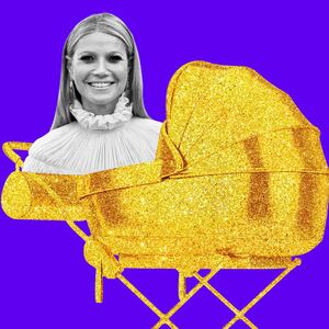 An illustration including a photo of Gwyneth Paltrow and a Golden Stroller