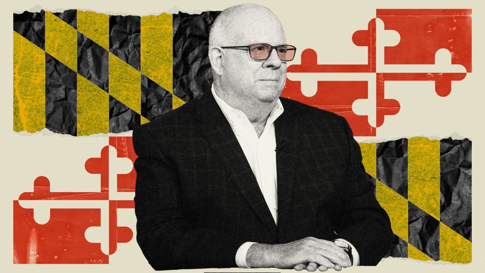 photo illo of larry hogan and Maryland flag
