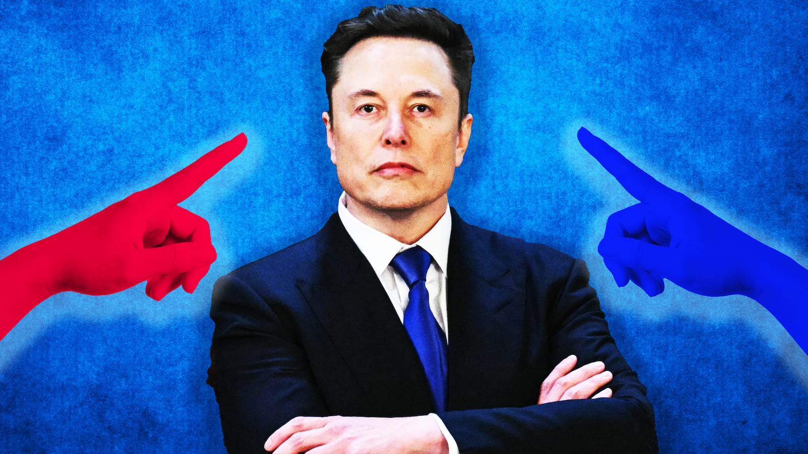 Elon Musk, pointing fingers illustration