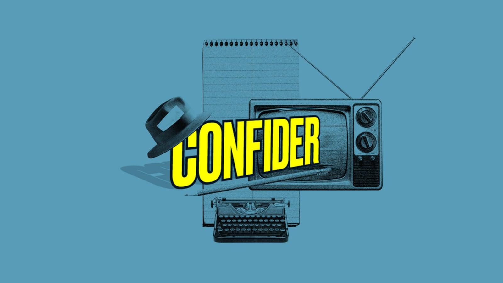 Confider logo illustrated over a blue background.
