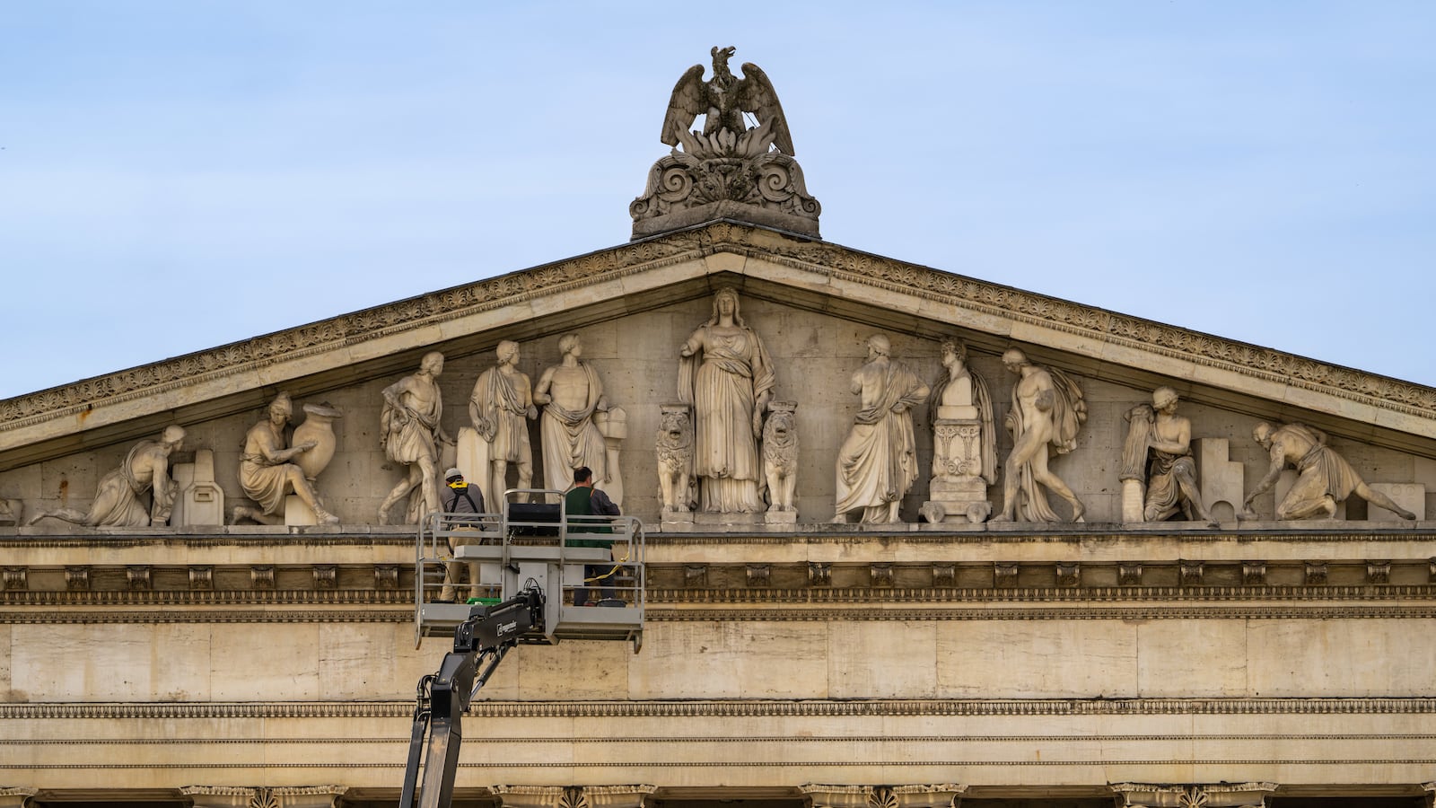 Workers examine State Collection of Antiquities in Munich.