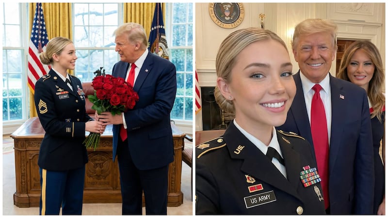 The account posted a selfie with the first couple of weeks after claiming President Donald Trump gifted her roses on Valentine’s Day.