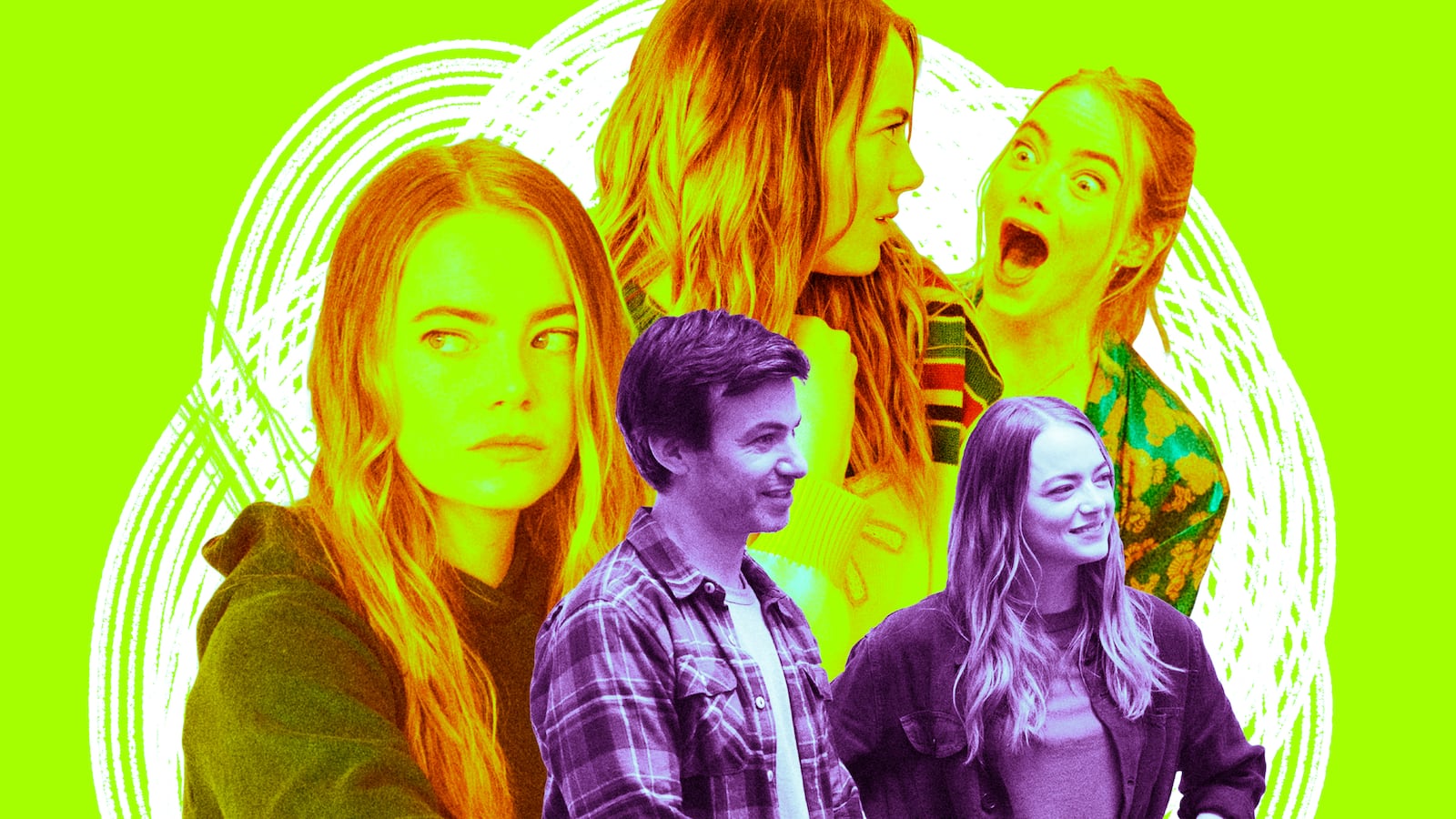 A photo illustration of Emma Stone and Nathan Fielder on The Curse.