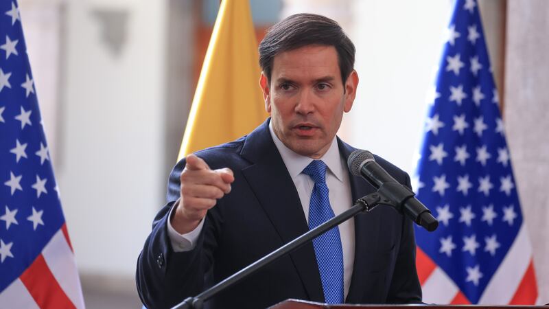 Secretary of State Marco Rubio speaks during a press conference at Palacio de Carondelet on September 4, 2025 in Quito, Ecuador.