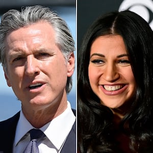 Gavin Newsom and Katie Miller