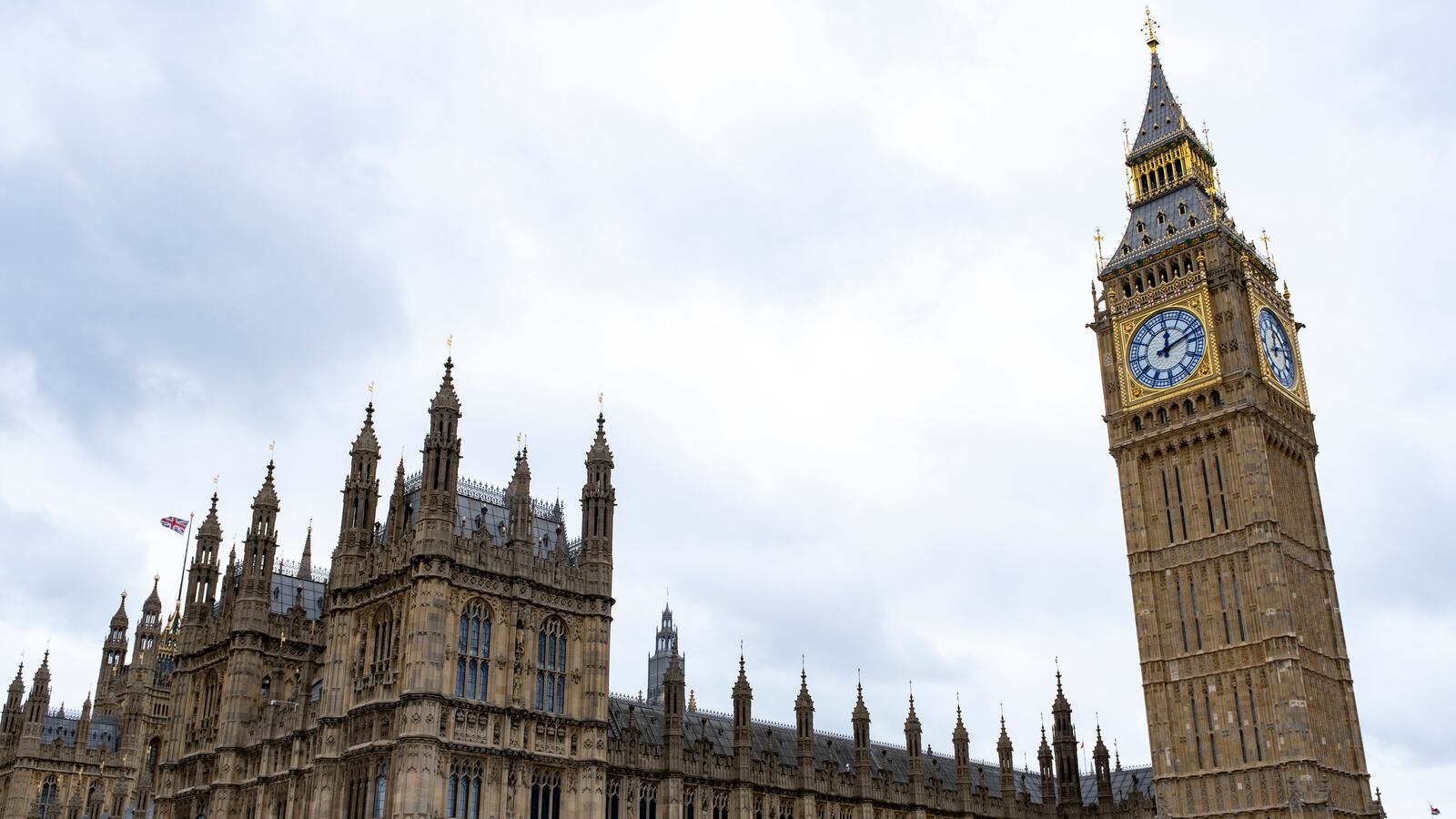 View towards the Houses of Parliament, the Palace of Westminster and clock tower aka Big Ben on 9th April 2024 in London, United Kingdom.