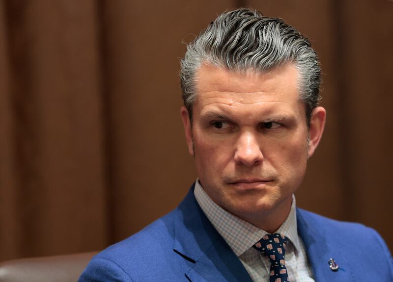 Pete Hegseth attends a Cabinet meeting at the White House on April 10, 2025 in Washington, DC.