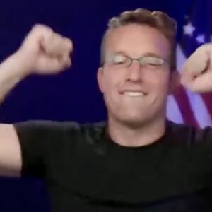 Benny Johnson dancing to a Jen Psaki meme on his YouTube show.