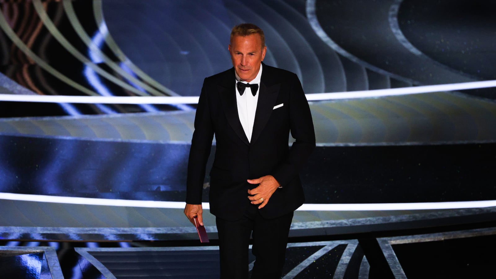 Kevin Costner arrives on stage at the 94th Academy Awards in Hollywood, Los Angeles, California, March 27, 2022.