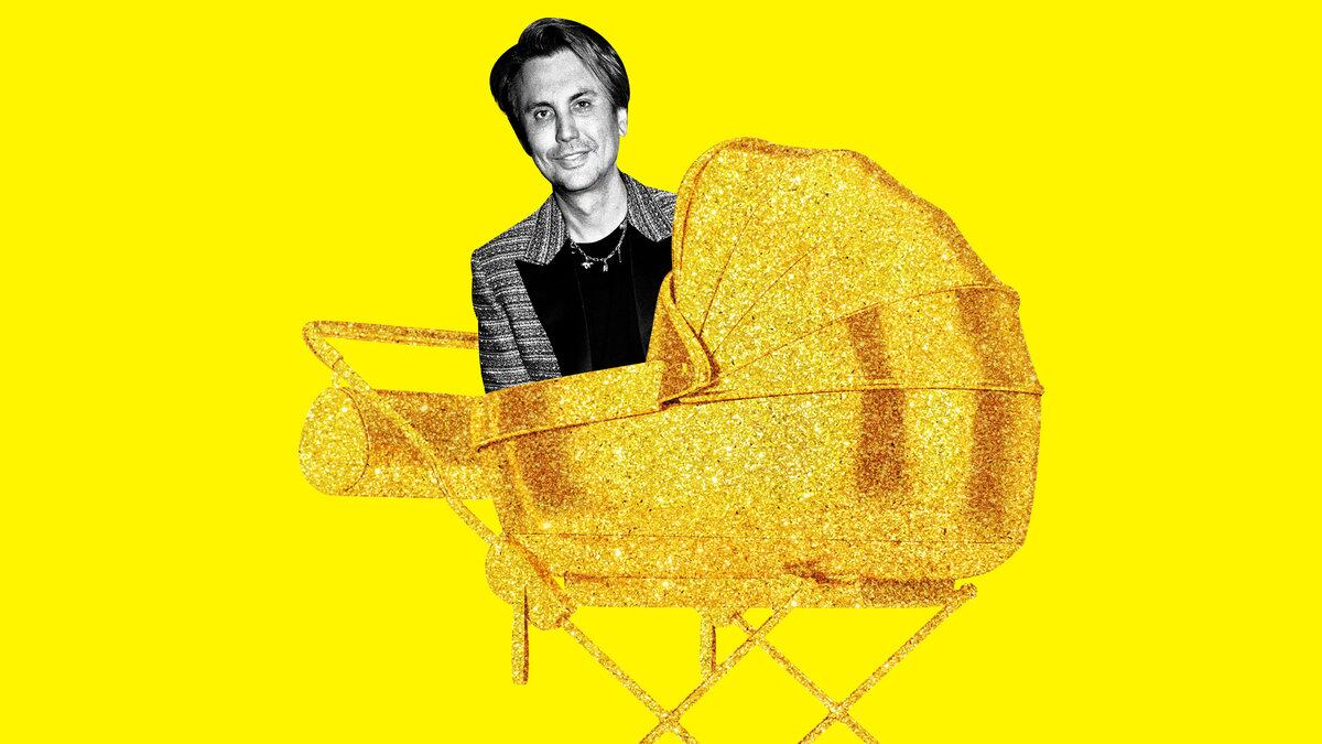An illustration including a photos of Jonathan Cheban and a Golden Stroller