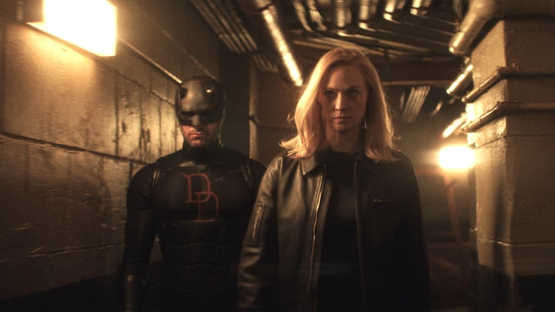 Charlie Cox and Karen Page in Daredevil: Born Again.