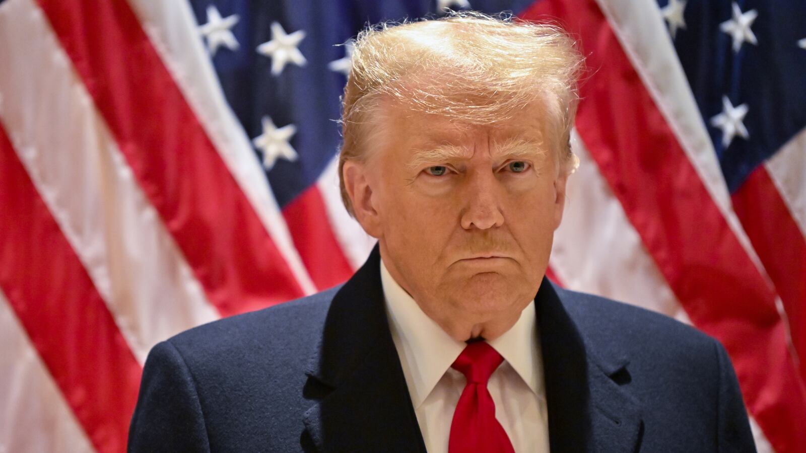 Donald Trump speaks at a press conference at 40 Wall Street on January 17, 2024 in New York City.