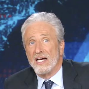 The Daily Show, Jon Stewart on Trump looking out window.