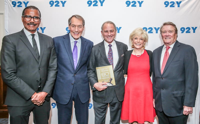 Bill Whitaker, Charlie Rose, Jeff Fager, Lesley Stahl, and Steve Kroft attend 'Fifty Years of 60 Minutes' book launch event at 92nd Street Y on November 6, 2017 in New York City.