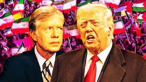 A photo illustration of Jimmy Carter, Donald Trump, and Iran demonstrations.