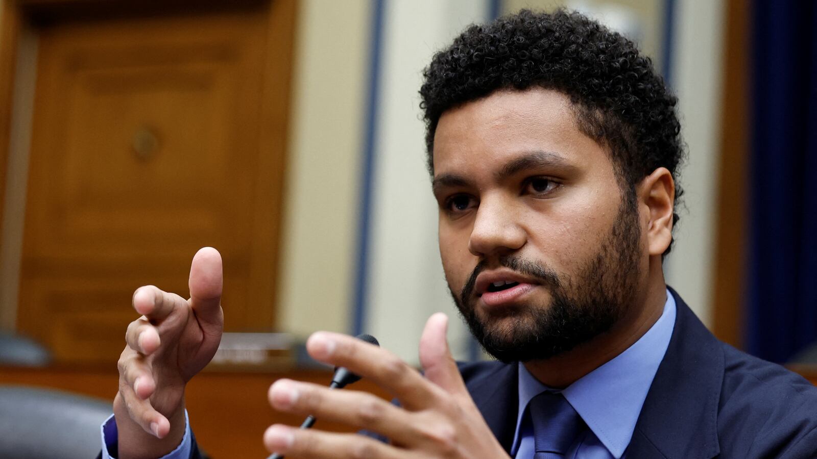 U.S. House Oversight and Accountability Committee member Representative Maxwell Frost (D-FL) questions witnesses during the committee's hearing in Washington, U.S. February 8, 2023.