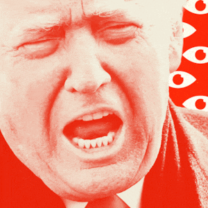 Red Donald Trump with eyes behind him