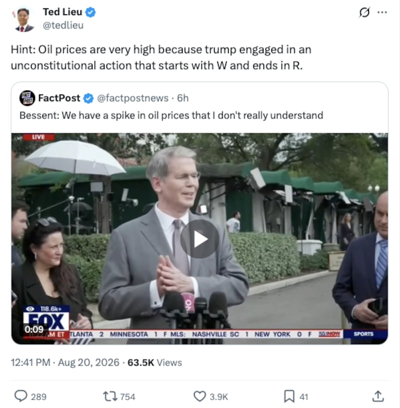 Lieu also laid into Bessent.