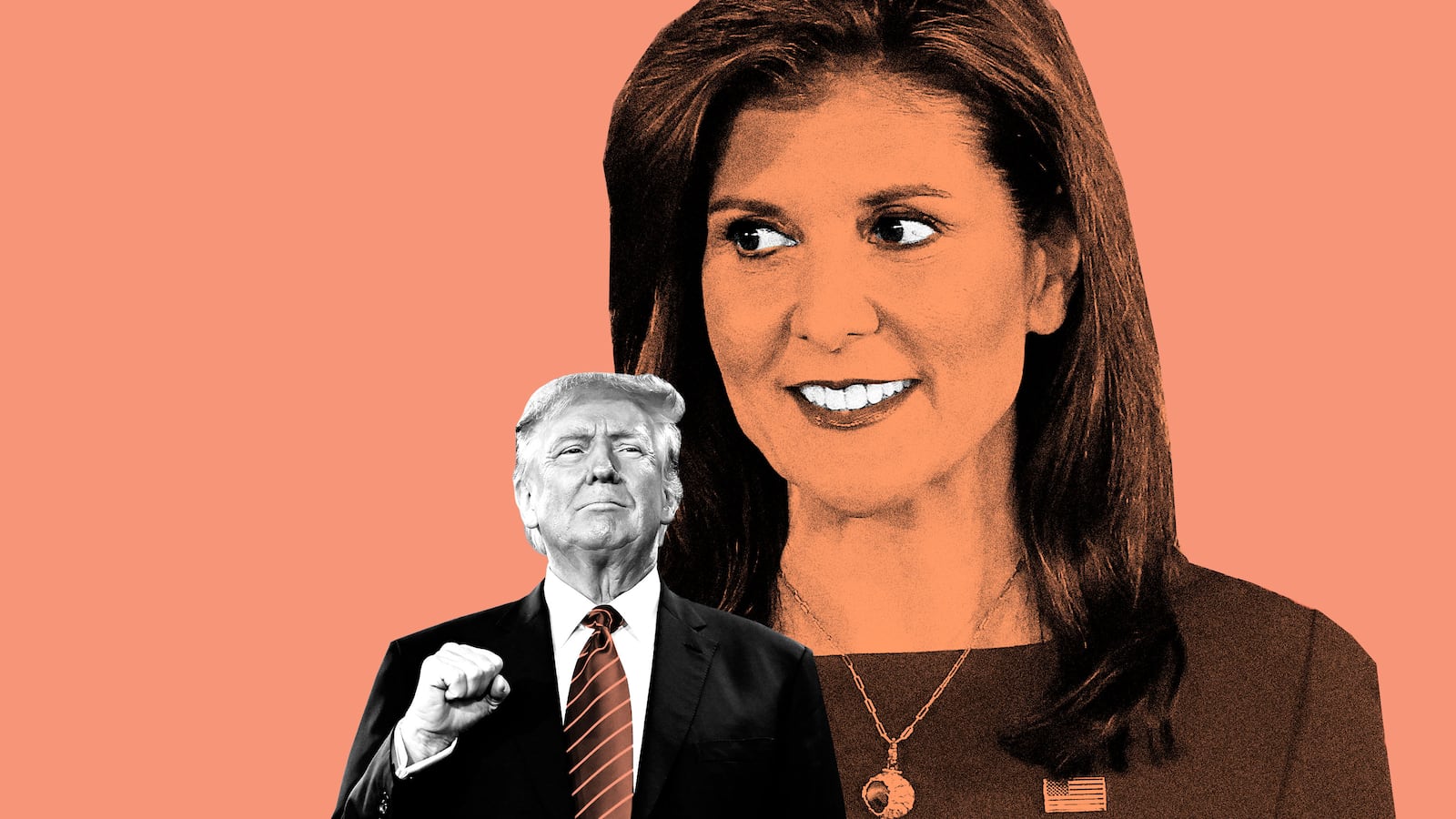 A photo illustration of Nikki Haley and Donald Trump