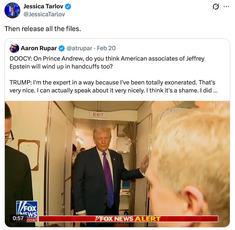 Jessica Tarlov digs at President Trump on X.