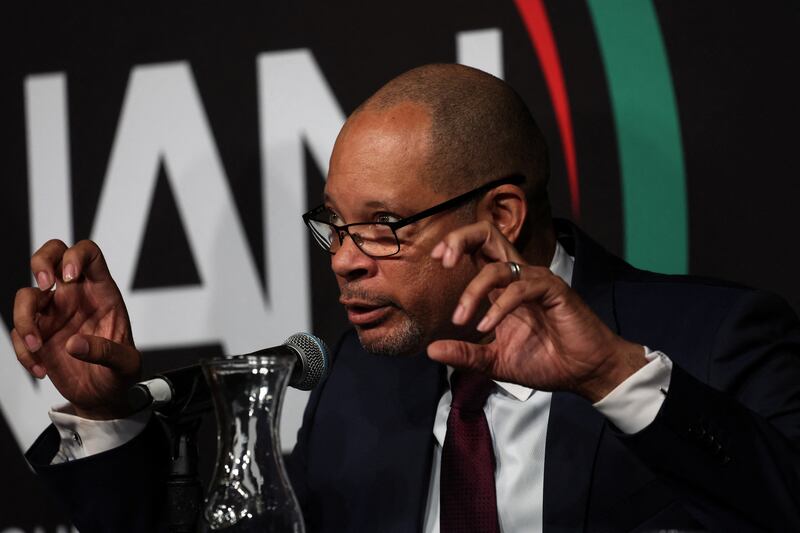 Nevada Attorney General Aaron Ford speaks during the National Action Network National Convention in New York City, U.S., April 4, 2025.
