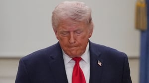 President Donald Trump arrives to address the nation from the Cross Hall of the White House on April 1, 2026 in Washington, DC.