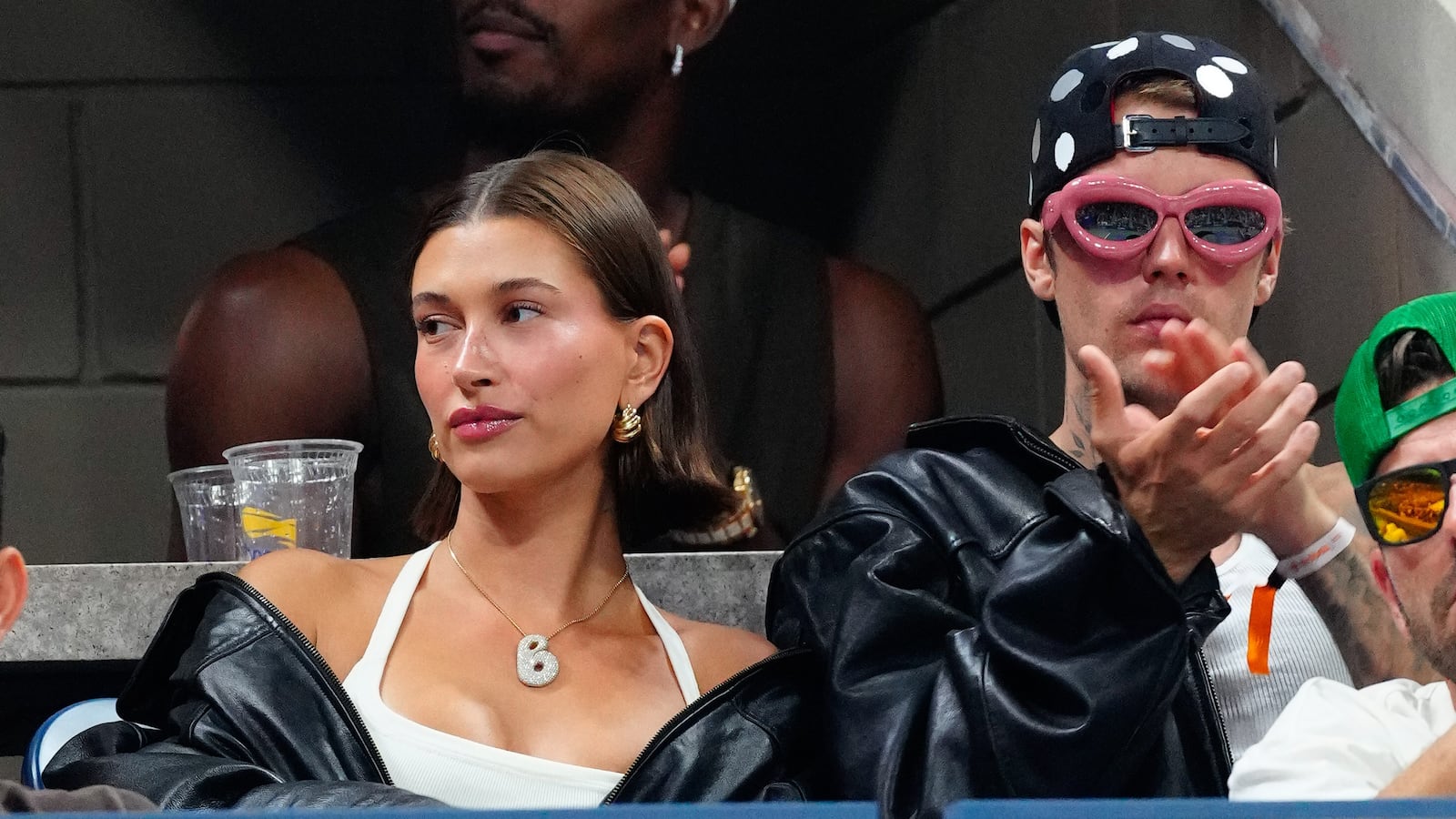 NEW YORK, NEW YORK - SEPTEMBER 01: Justin Bieber and Hailey Bieber are seen at the 2023 US Open Tennis Championships on September 1, 2023 in New York City. (Photo by Gotham/GC Images)