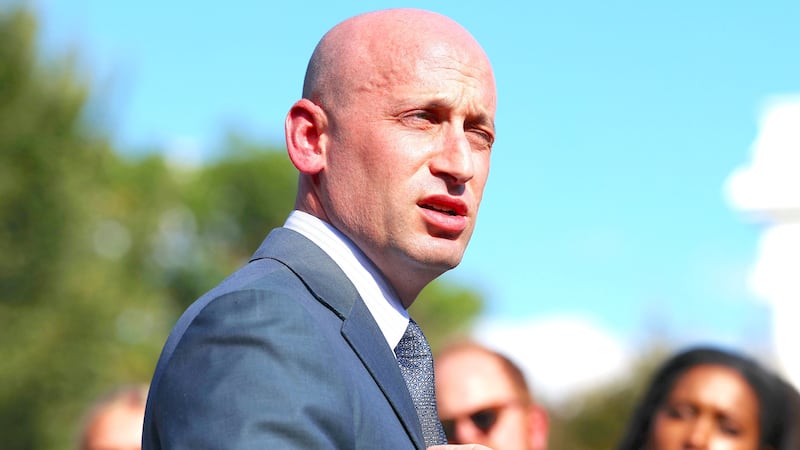 Deputy White House Chief of Staff Stephen Miller speaks to reporters outside of the White House on October 06, 2025 in Washington, DC.