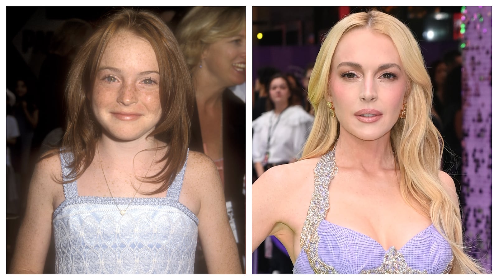 Lindsay Lohan at the 1998 premier of 'The Parent Trap' (left); Lindsay Lohan at the 2025 premier of 'Freakier Friday' (right)